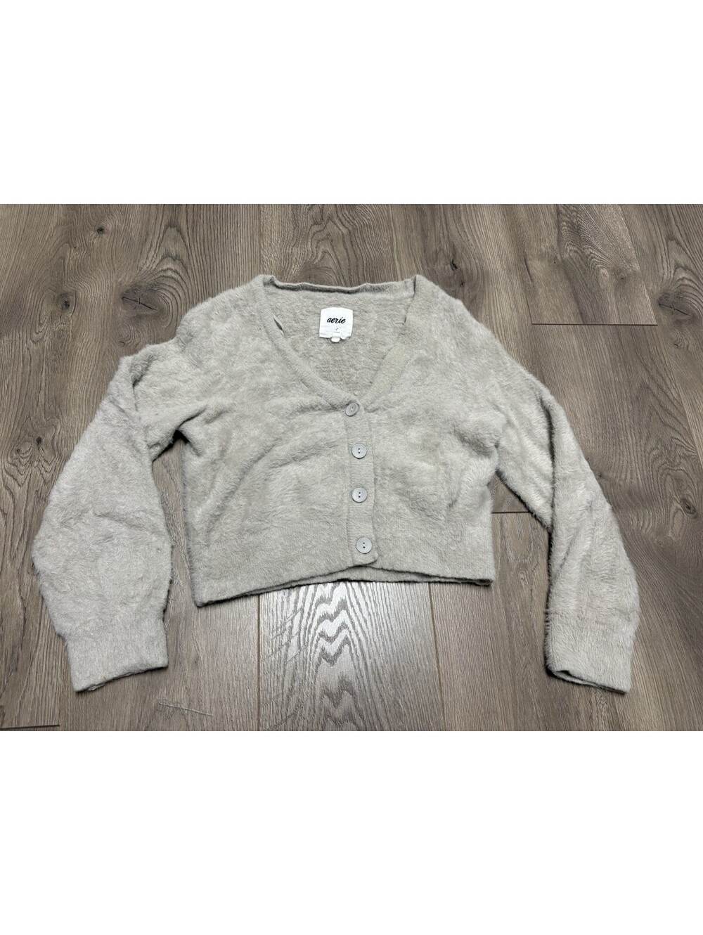 Aerie Sweater Womens Small Gray Fuzzy Cardigan Cozy Cropped Coquette